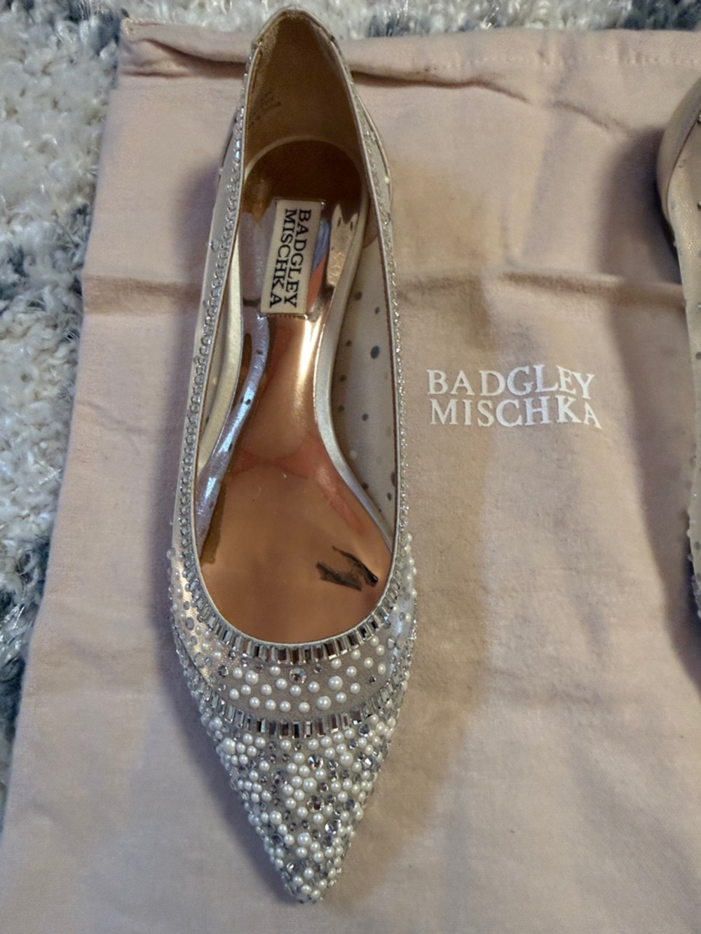 Badgley Mischka Ivory Pearl & Crystal Pointed Flat